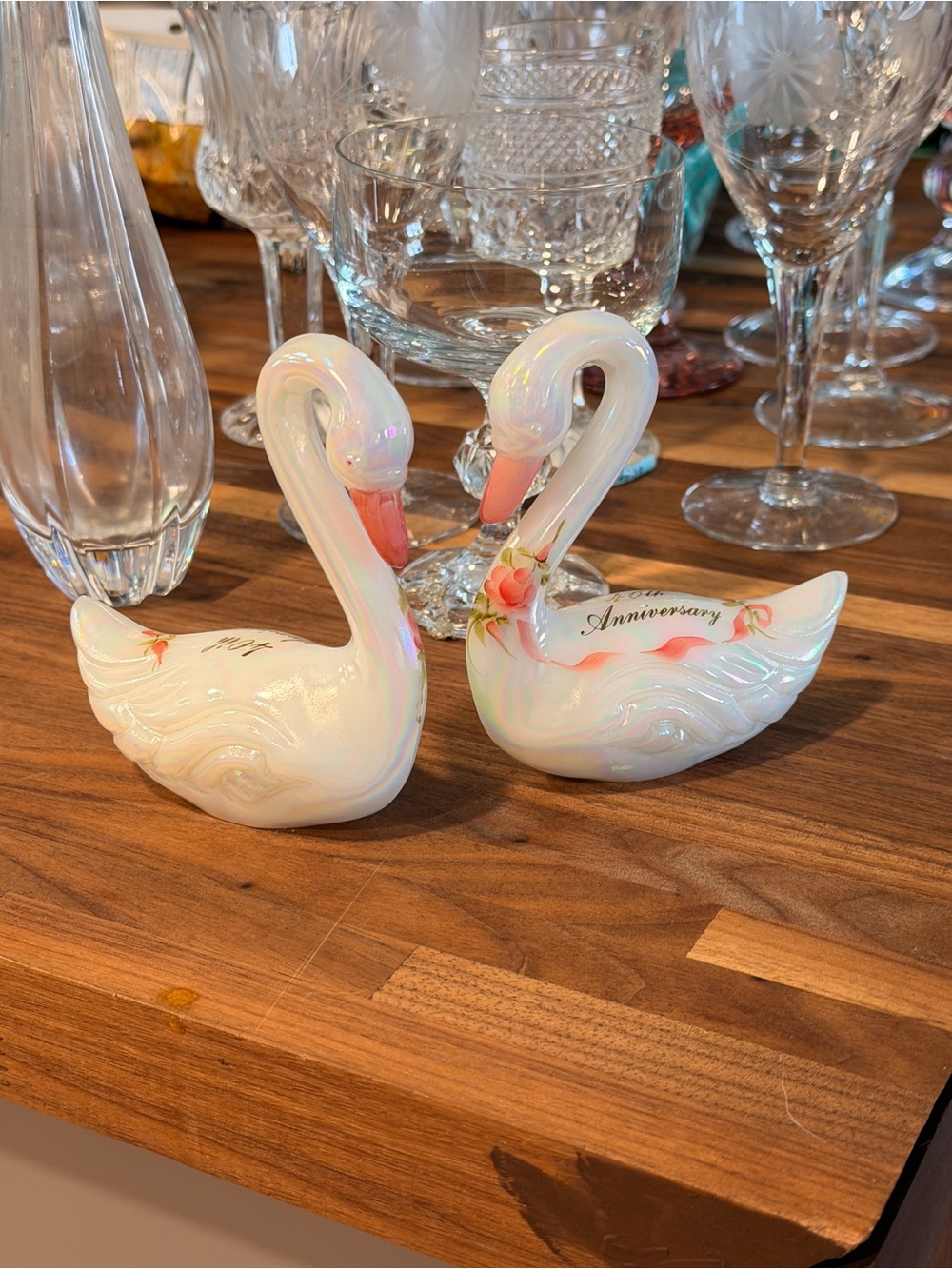 White Porcelain Swan Figurines - Anniversary Pair